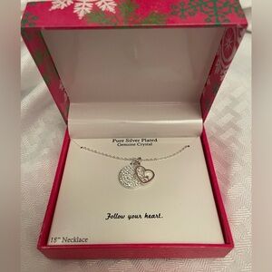 Silver Plated Genuine Crystal Heart Necklace